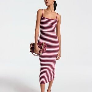 Michael Kors Maroon and White Striped Midi Dress